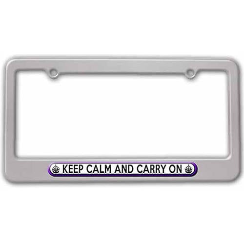 Keep Calm and Carry On Purple License Plate Frame