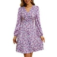 thumbnail image 2 of UVN Vestidos de Otoño para Mujer, Vestido Midi de Manga Larga con Cuello en V y Corte a, Vestido Veraniego con Estampado Floral de Playa Boho, 2 of 7