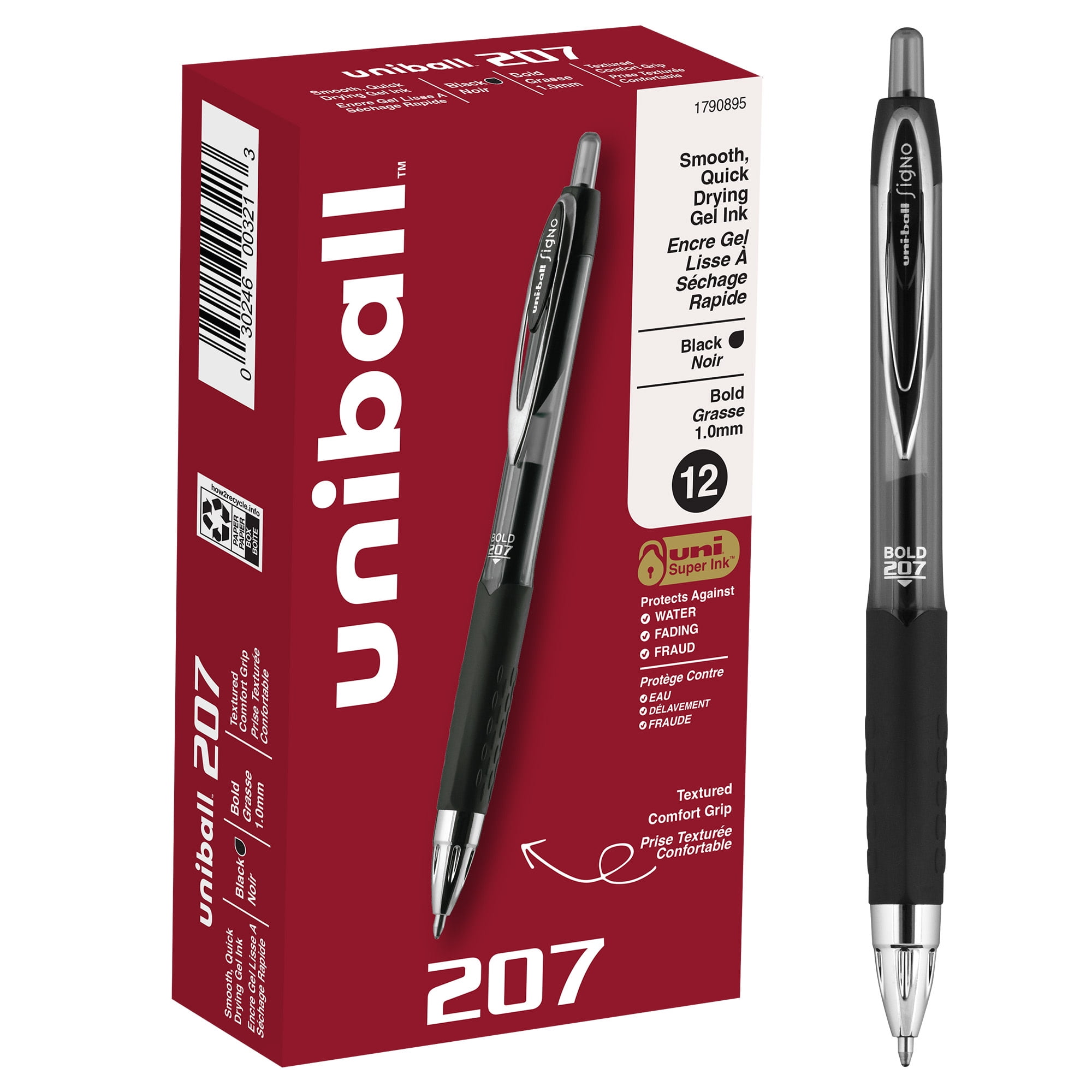 (2 pack) uniball 207 Retractable Gel Pens, Bold Point (1.0mm), Black Ink Gel Pens, 12 Count