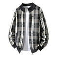 thumbnail image 2 of Donemore Long Sleeve Stand Collar Shirt with Checkered Print and Full-Zip Fleece Lining Thickened Design Casual Business Style Men's Warm Pocket Outerwear, 2 of 3