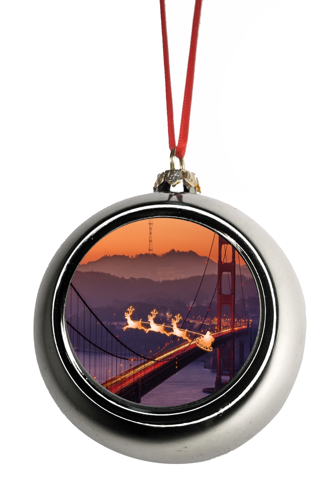 Christmas Tree Gate Santa Klaus and Sleigh Riding Over The Golden Gate Bridge Christmas Tree Gate Santa Klaus and Sleigh Riding Over The Golden Gate Bridge