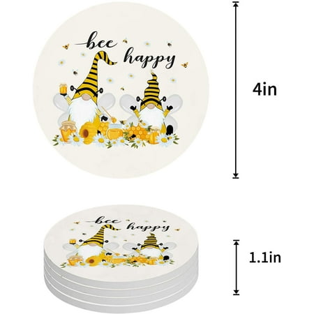 

ZHANZZK Summer Cute Gnome Bee and Fresh White Daisy Set of 6 Round Coaster for Drinks Absorbent Ceramic Stone Coasters Cup Mat with Cork Base for Home Kitchen Room Coffee Table Bar Decor