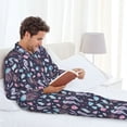thumbnail image 6 of Honeii Watercolor Marine Animals Pattern Mens Pajamas Set,2pcs Men's Lounge Long Sleeve Sleep Shirt and Pajama Bottoms Sleepwear Set,Mens Pjs Sets-X-Large, 6 of 7