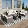 thumbnail image 5 of Garvee 5-Piece Outdoor Patio Furniture Set, Rattan Wicker Sectional Sofa with Cushions & Glass Coffee Table, All-Weather Conversation Set for Garden, Backyard, Poolside & Balcony, Beige, 5 of 7