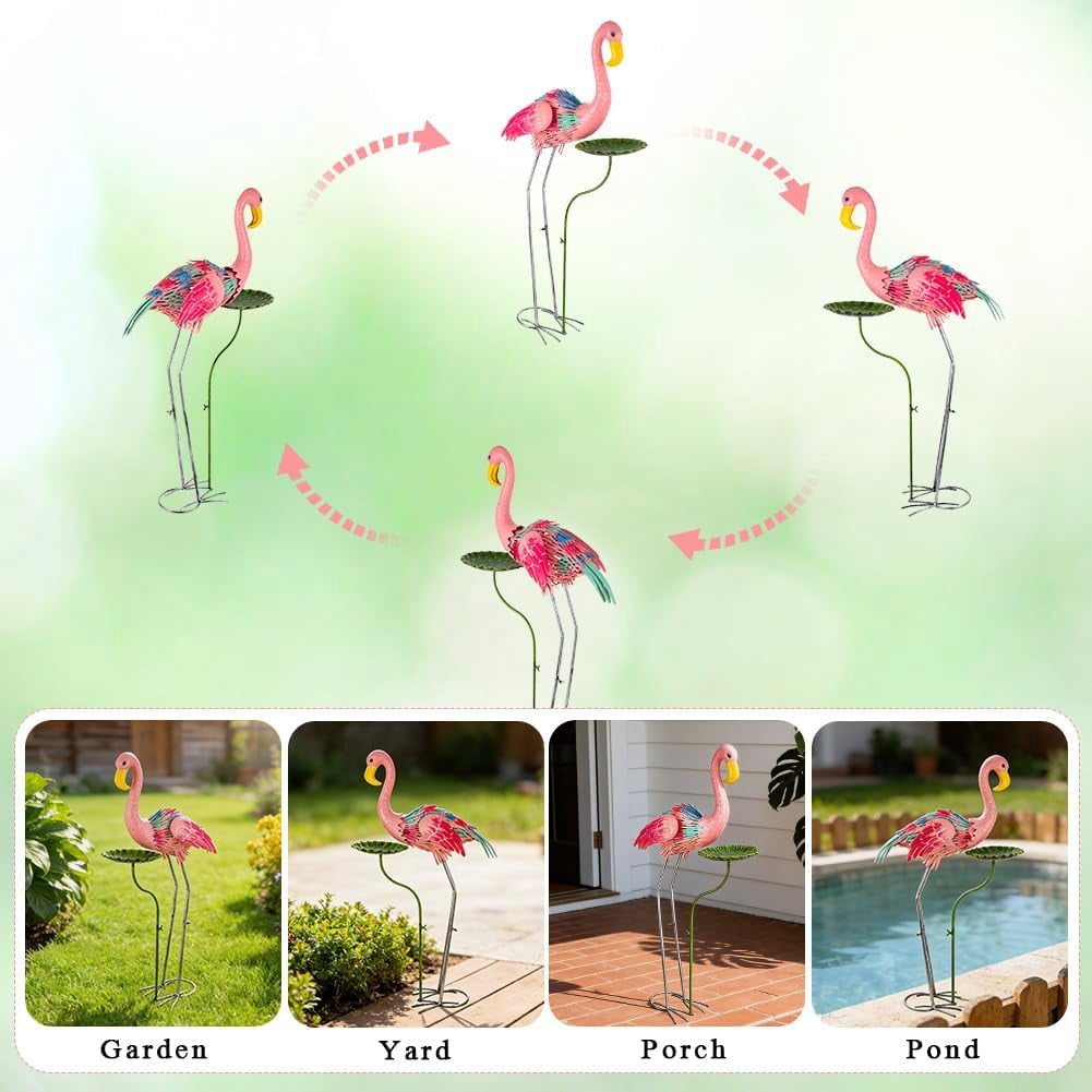 Metal Crane Garden Statue for Outside, Large Heron Outdoor Statues with Leaf Tray, Elegant Crane Yard Art Garden Decor for Garden Yard, Porch