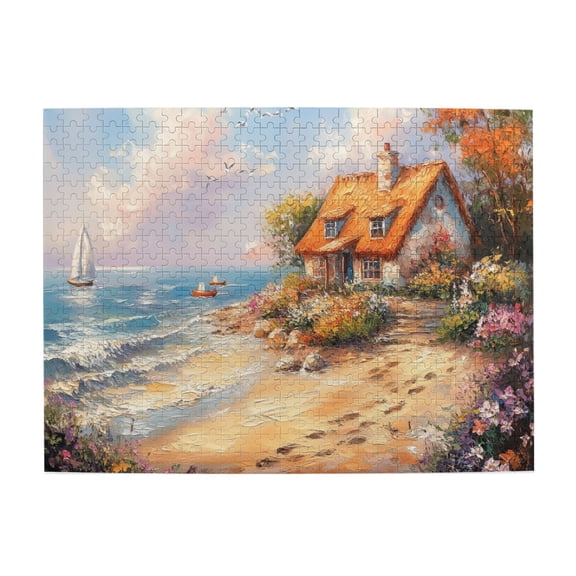 500 PCS Charm Seaside Cottage 500 Piece Scenery Jigsaw Puzzles,Every Piece Is Unique,Vintage Style Wooden Puzzle For Adults,Great For Relaxation And Display For Puzzle Enthusiast