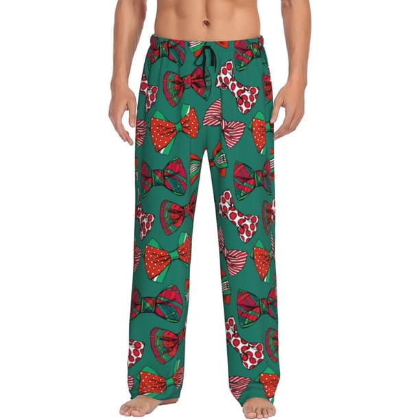 Balery red and green bow tie Pantalones de pijama para hombre, pijama ultraligero, pantalón de descanso-X-Large