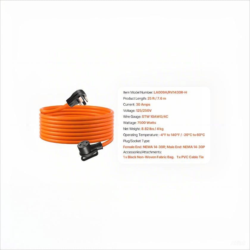 25ft Dryer Extension Cord 4 Prong NEMA 14 30P to 14 30R 125V 250V 30A 10AWG 4C STW Pure Copper Wire with Black Bag PVC Cable Tie Indoor Outdoor Use