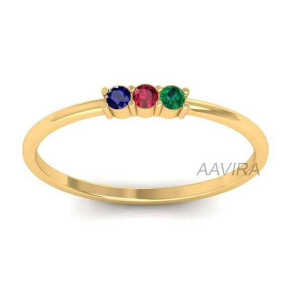 Dainty Multi-Stone Sapphire Promise Ring for Women, 14K Yellow Gold Plated Travel Ring, Christmas Jewelry Gift