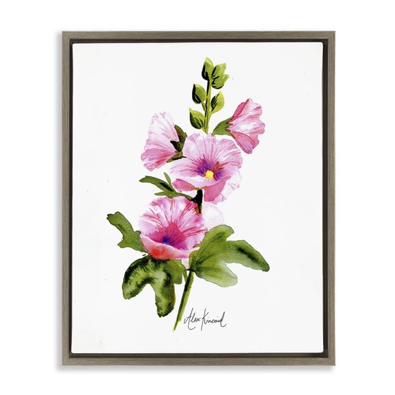 Stupell Industries French Country Pink Hollyhock Blooms Brown Floating Frame Canvas Art, 17 x 21, by Alexandria Gilbert Kincaid