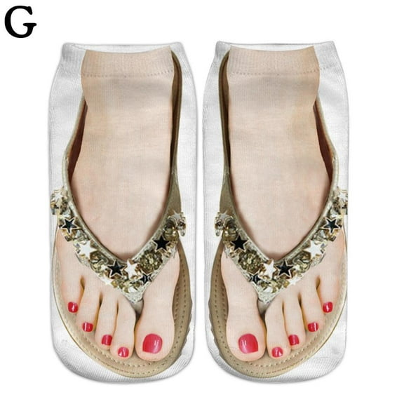 3D Pattern Manicure Print Socks Flip Flop Funny Hidden Running Sock -Women Hot K5R9