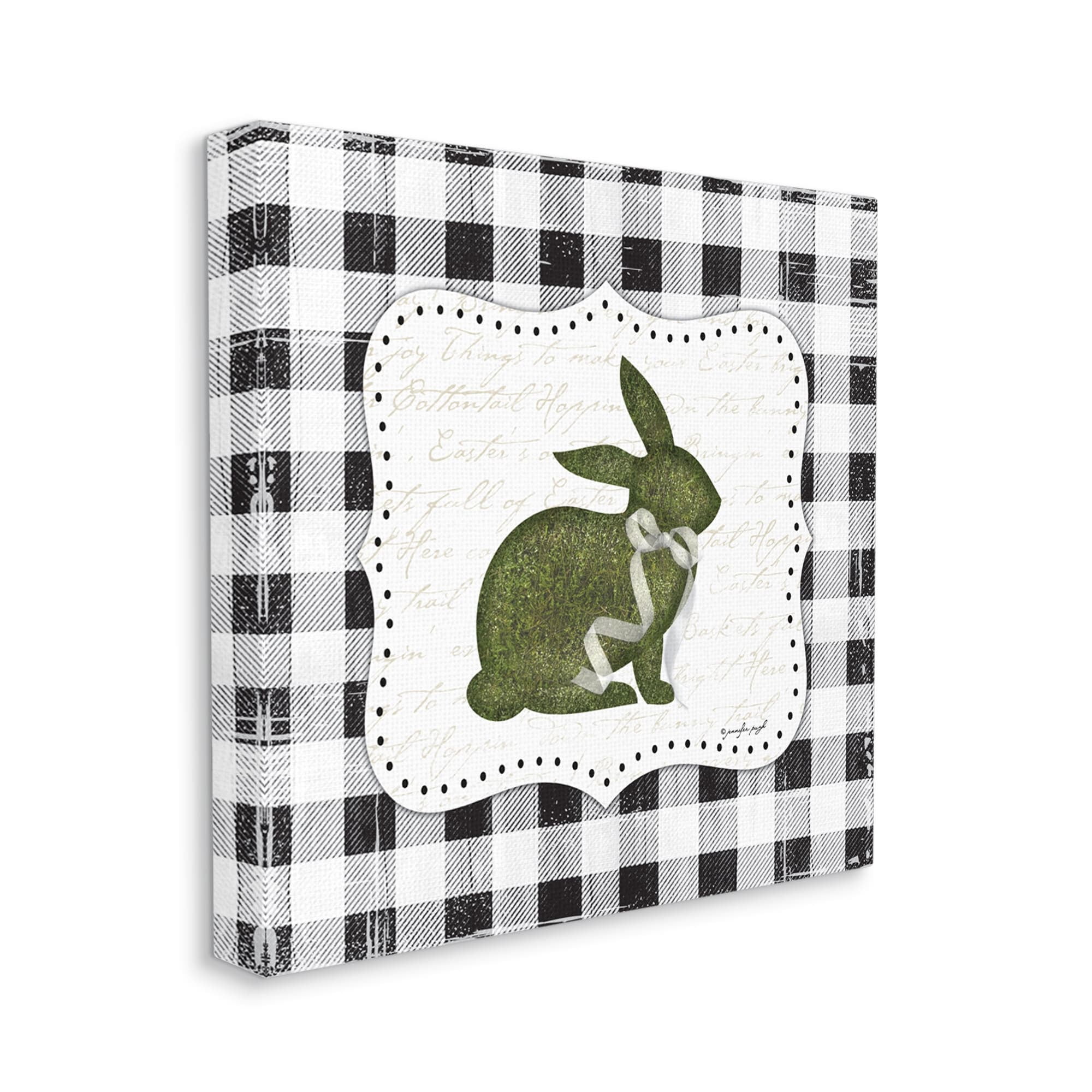 Festive Easter Bunny Ribbon Spring Plaid Pattern Animals & Insects Graphic Art Gallery-Wrapped Canvas Print Wall Art