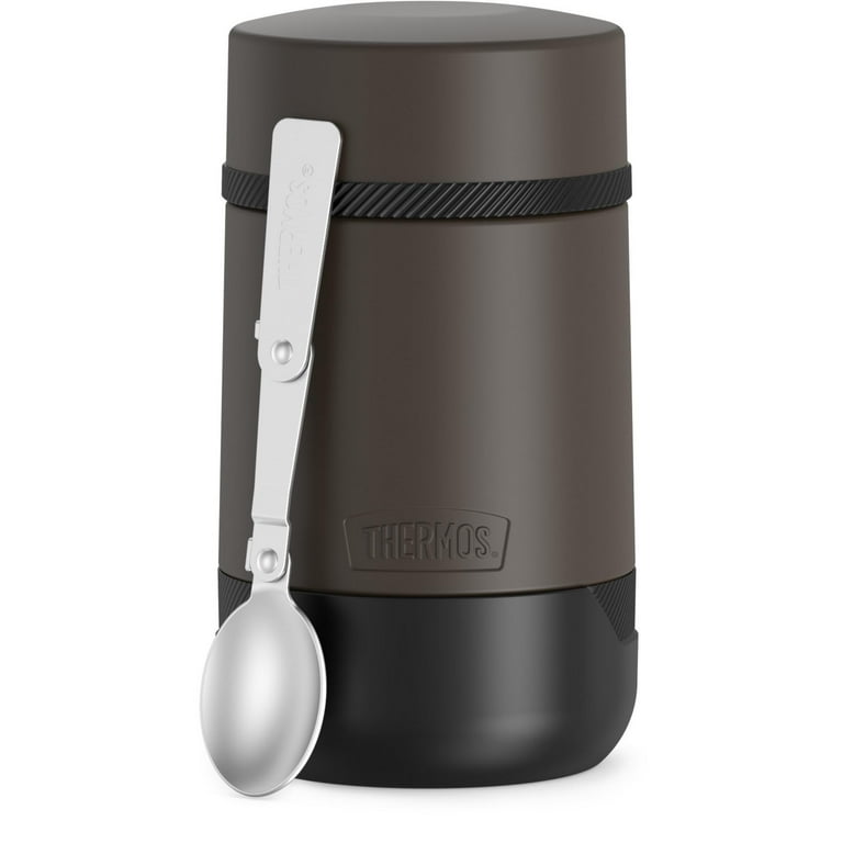 Thermos Stainless Steel Food Jar with Folding Spoon, Matte Black, 18 Ounce