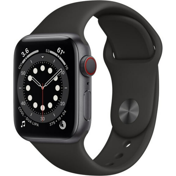 Restored Apple Watch Series 6 (GPS Cellular, 44mm) - Space Gray - Aluminum Case - Black Sport Band (Refurbished)