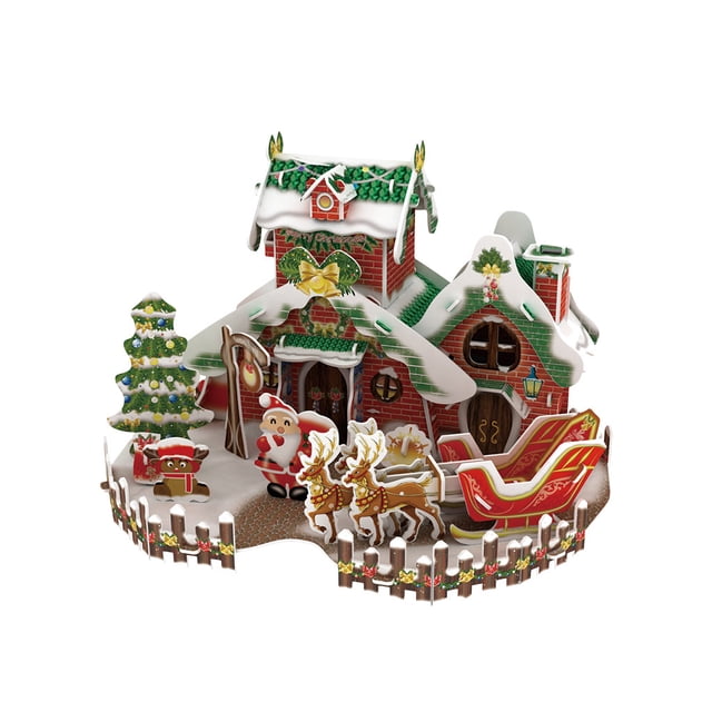PEONAVET Three-Dimensional Puzzle Christmas Gift Cottage DIY Puzzle Snow House Model Decoration