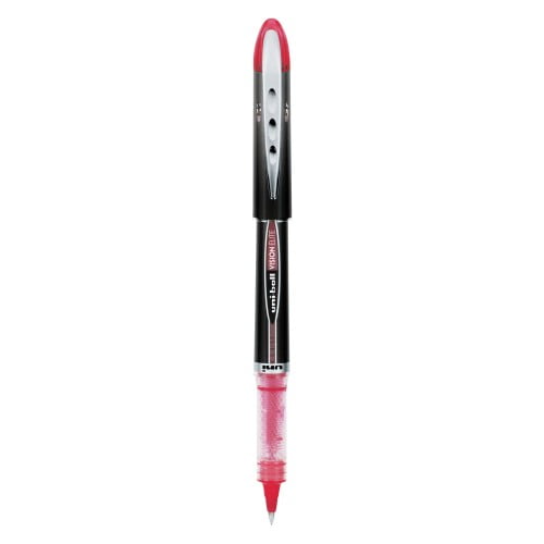 New uni-ball VISION ELITE Stick Roller Ball Pen, Super-Fine 0.5mm, Red Ink, Black/Red Barrel,Each