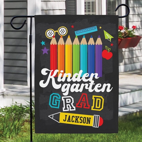 Garden Flag Personalized Kindergarten Graduation Flag Custom Class of Yard Kinder Grad Colorful Pre-K Party Decor V194, 12x18 POLE NOT INCLUDED