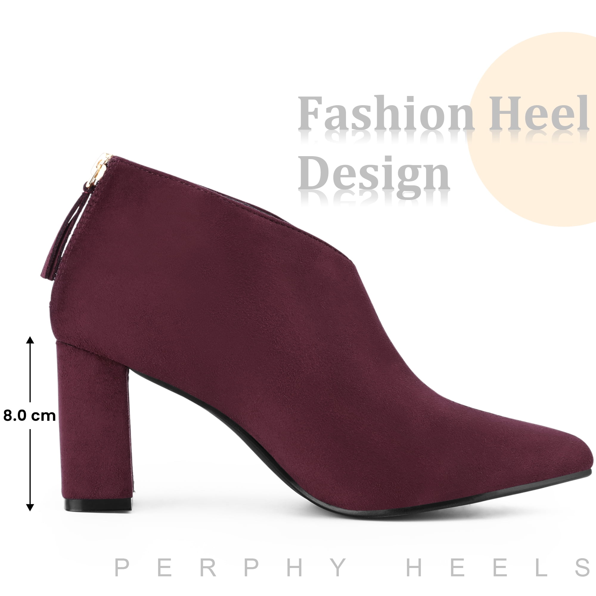DARING DIVA Women's Pointed Toe Cutout Block Heel Ankle Booties Burgundy 7
