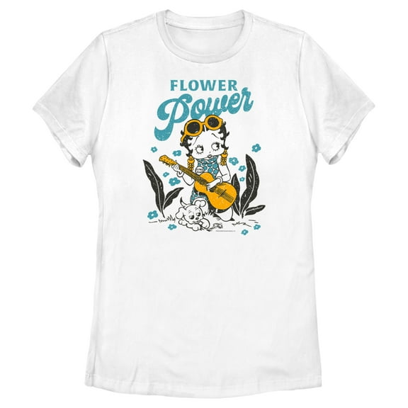 Women's Betty Boop Flower Power Graphic Tee White Medium