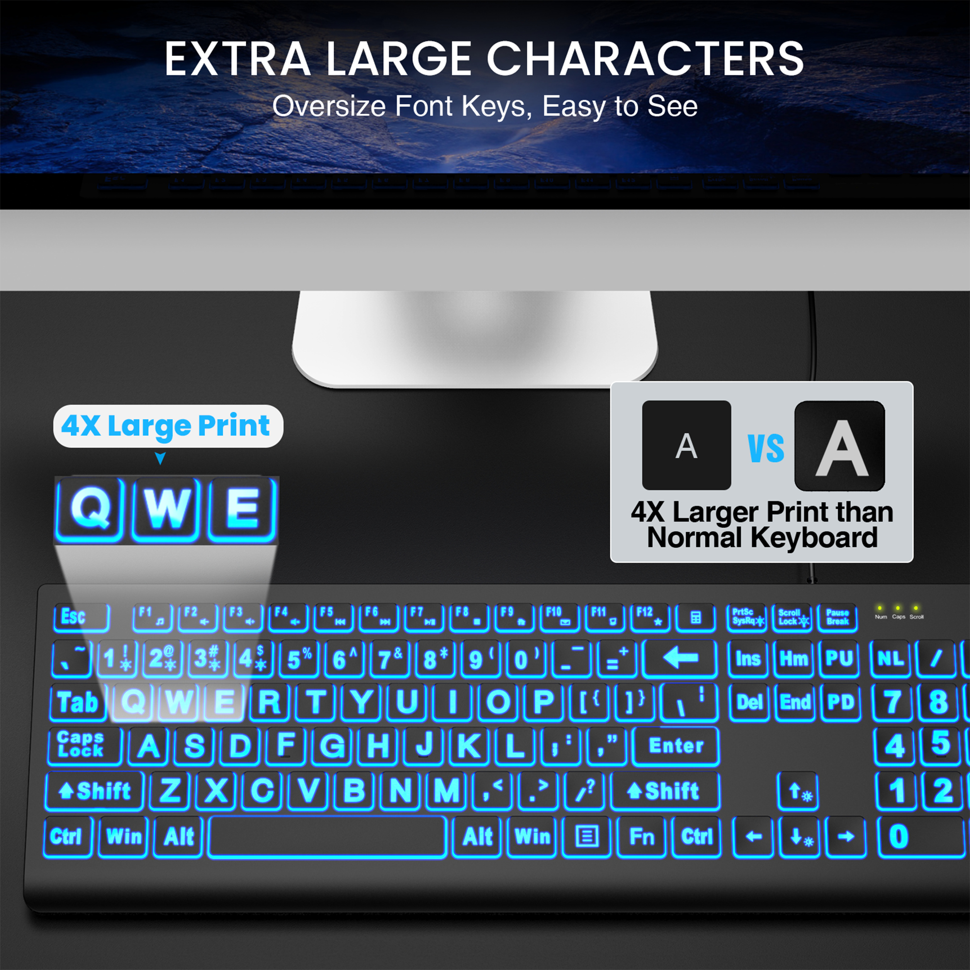 Wagpak Large Print Backlit Keyboard, Wired photo 4