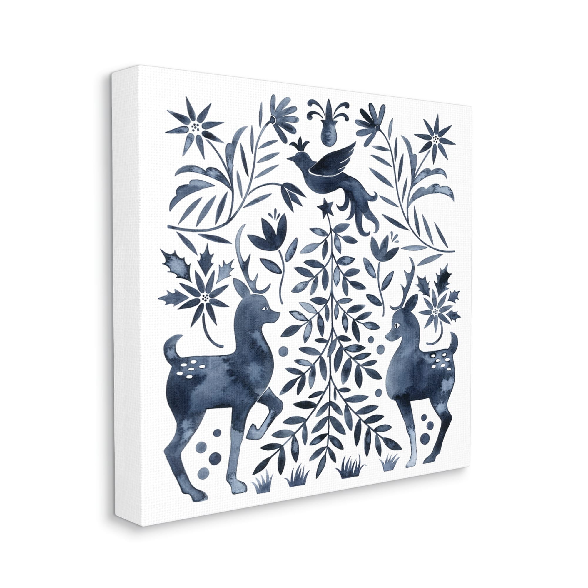 Festive Deer Dove Christmas Tree Botanicals Leaves Animals & Insects Painting Gallery-Wrapped Canvas Print Wall Art