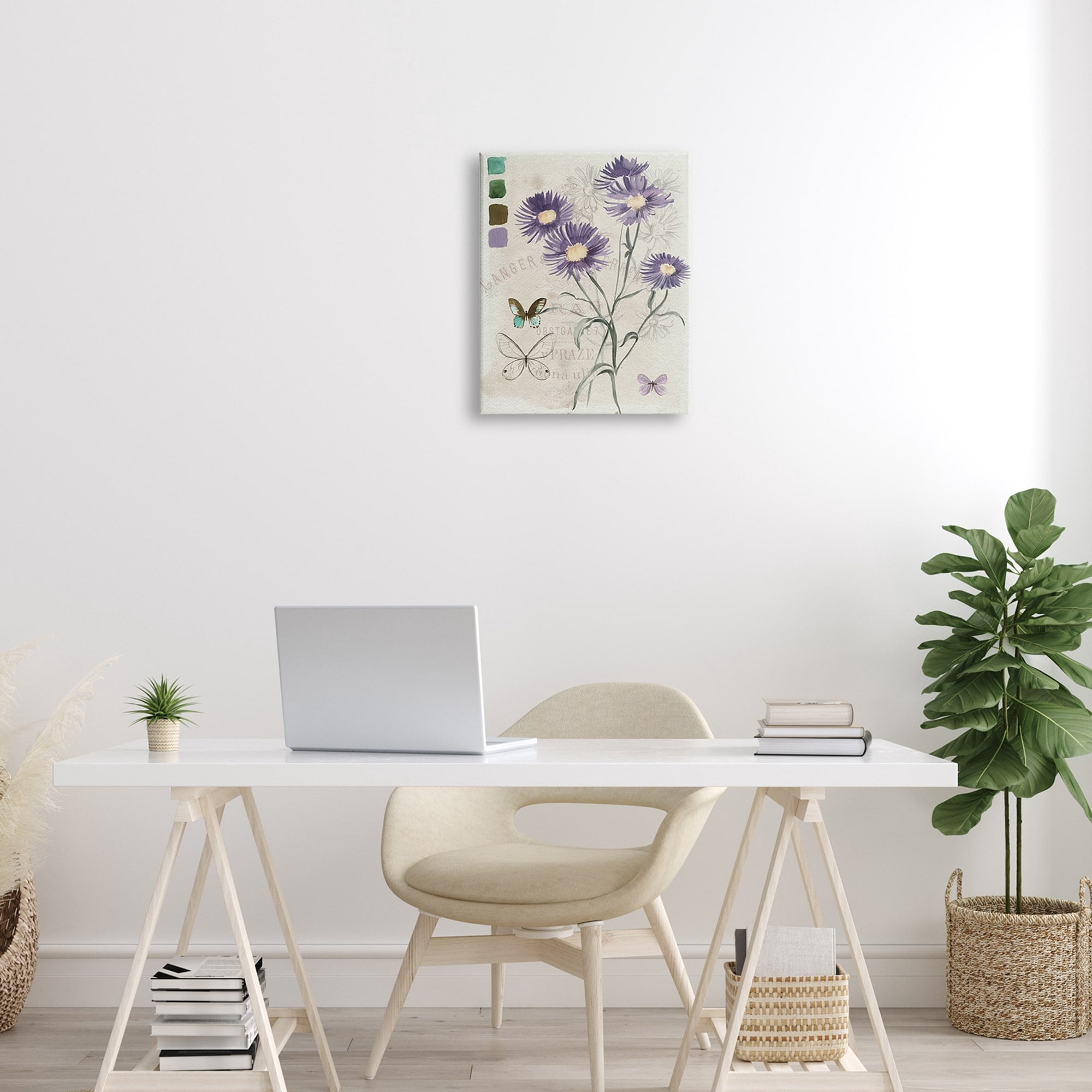 Stupell Industries Wild Flower Butterfly Stencil Vintage Paint Hue Palette,36 x 48, Design by Jennifer Paxton Parker