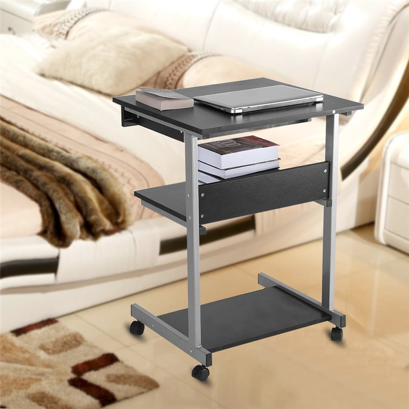 Portable Modern Mobile Computer Table with 4 wheels Wooden Rolling ... Portable Workstation On Wheels