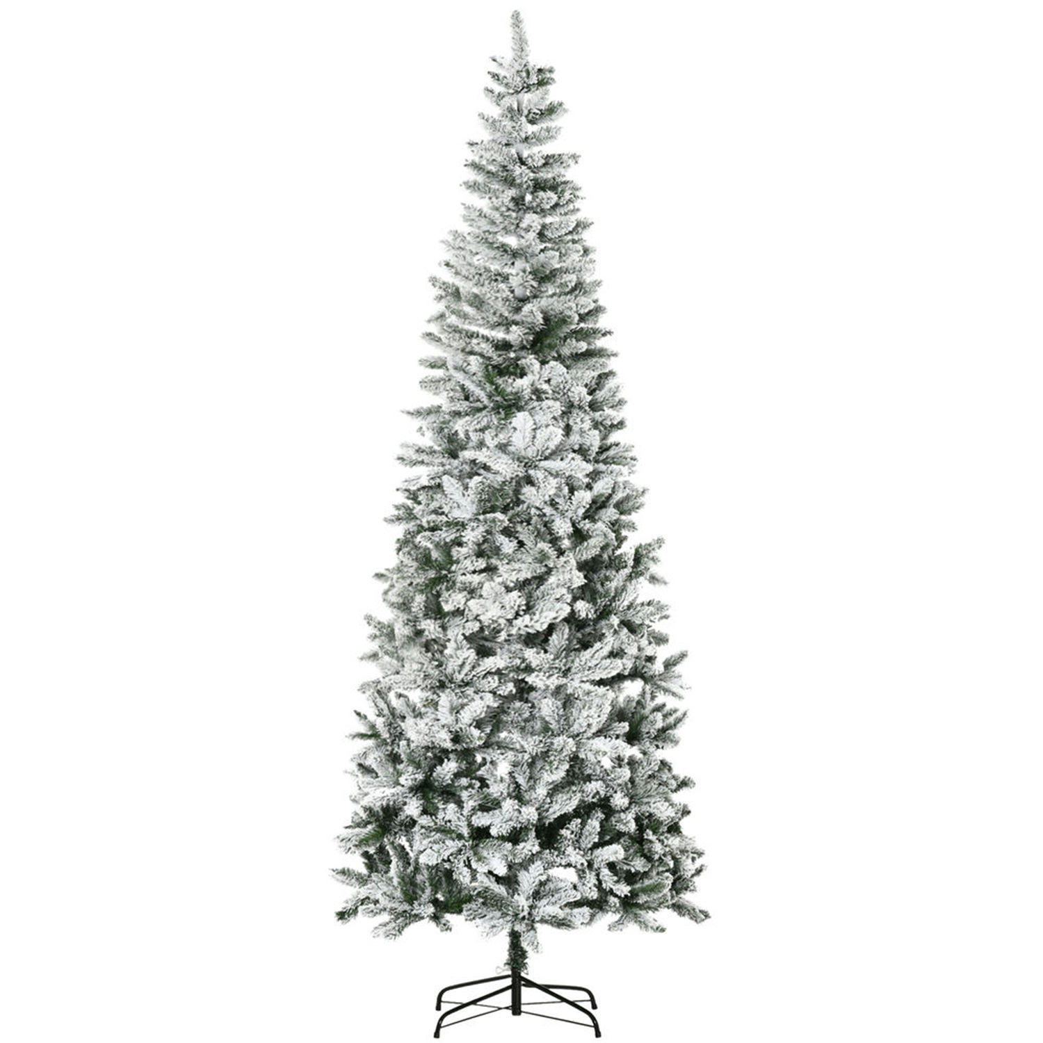 Hommoo 9ft Unlit Snow-Flocked Slim Pine Artificial Christmas Tree with Realistic Branches and 1084 Tips,Green
