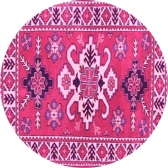 Ahgly Company Indoor Round Geometric Pink Traditional Area Rugs, 6' Round