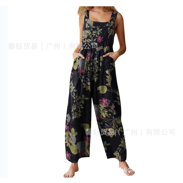 Mono con tirantes y botones estampados de patchwork de estilo étnico para mujer.