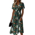 thumbnail image 2 of Women's Halloween Midi Dresses Bat Ghost V Neck Horror Sundress Castle Witch Hat Short Sleeve Spooky Dresses, M, 2 of 5