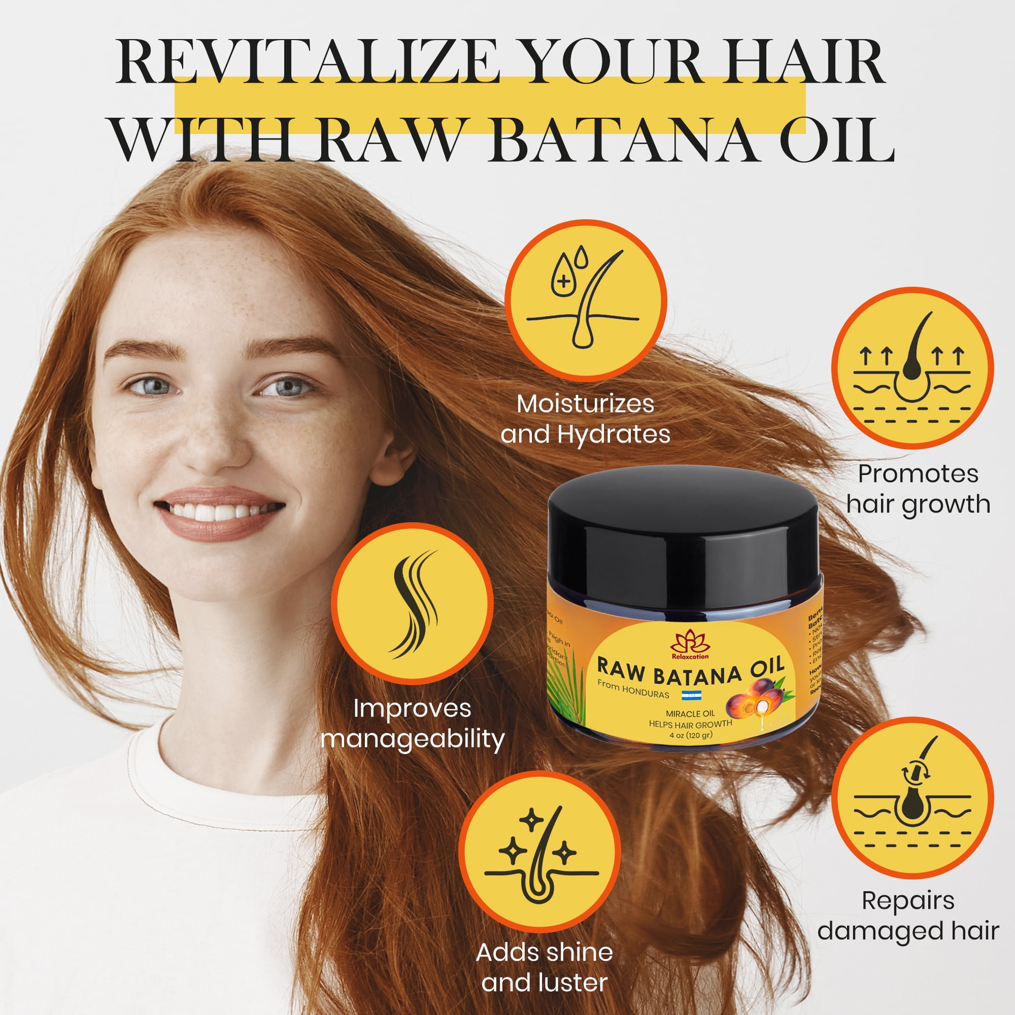 Batana Oil from Honduras - 100% Pure Raw Batana Oil - for Hair Growth, 100% Natural, Pure, Prevent Hair Loss and Enhances Hair Thickness in Men & Women (4 oz)