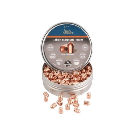 - H&N Rabbit Magnum Power Cylindrical Airgun Pellets .22 Cal, 25.77 Grains, Copper-Plated, Round Nose, 200ct