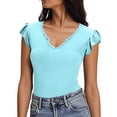 thumbnail image 3 of TAGOLD Womens Short Sleeve V-Neck Blouses & Shirts 1/4 Sleeve V Neck Stretch Breathable Summer Top, 3 of 5