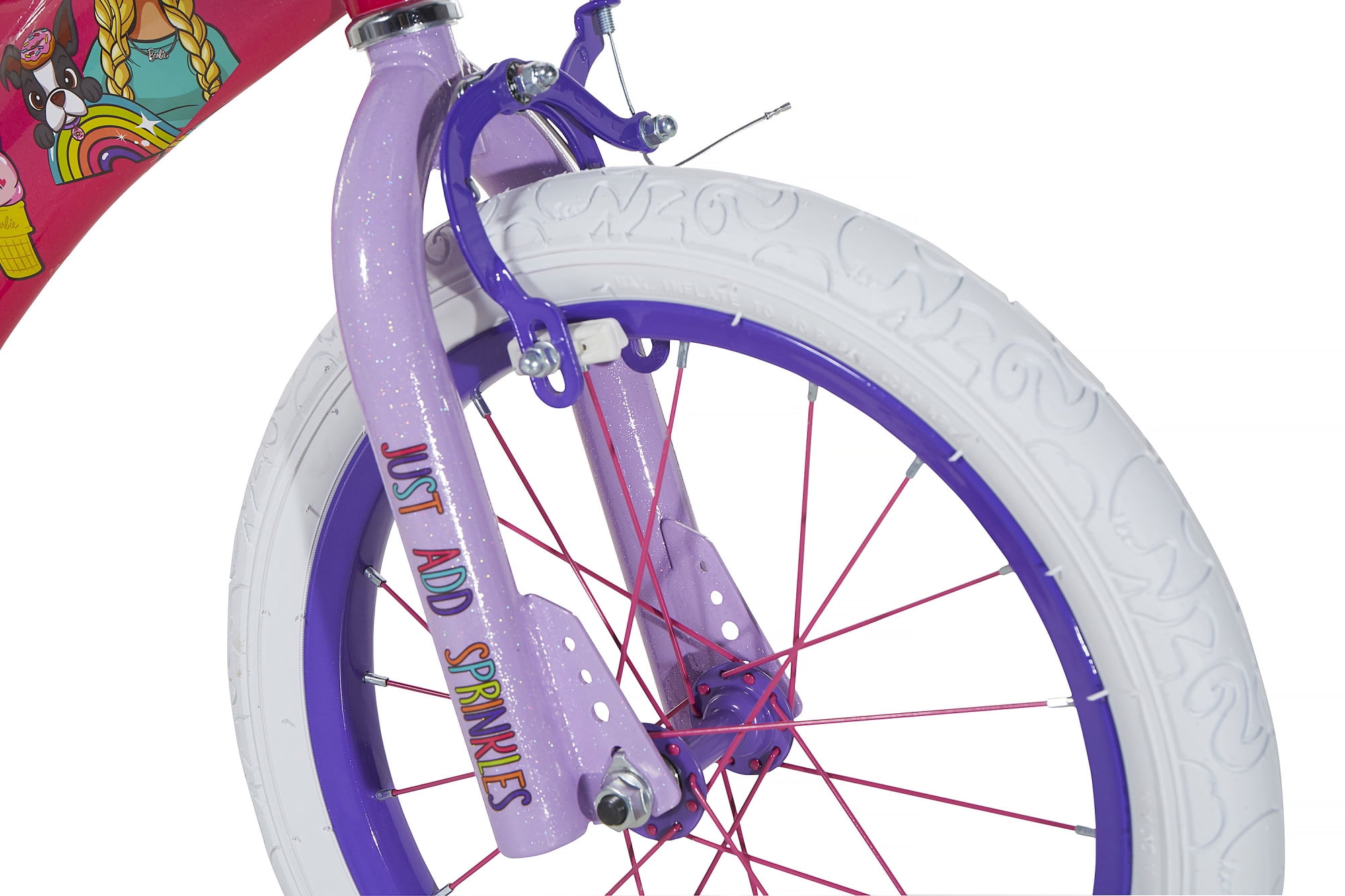 Dynacraft 16" Sturdy Adjustable Barbie Girls' Ride-On Bike W/ Plush Puppy Pink 