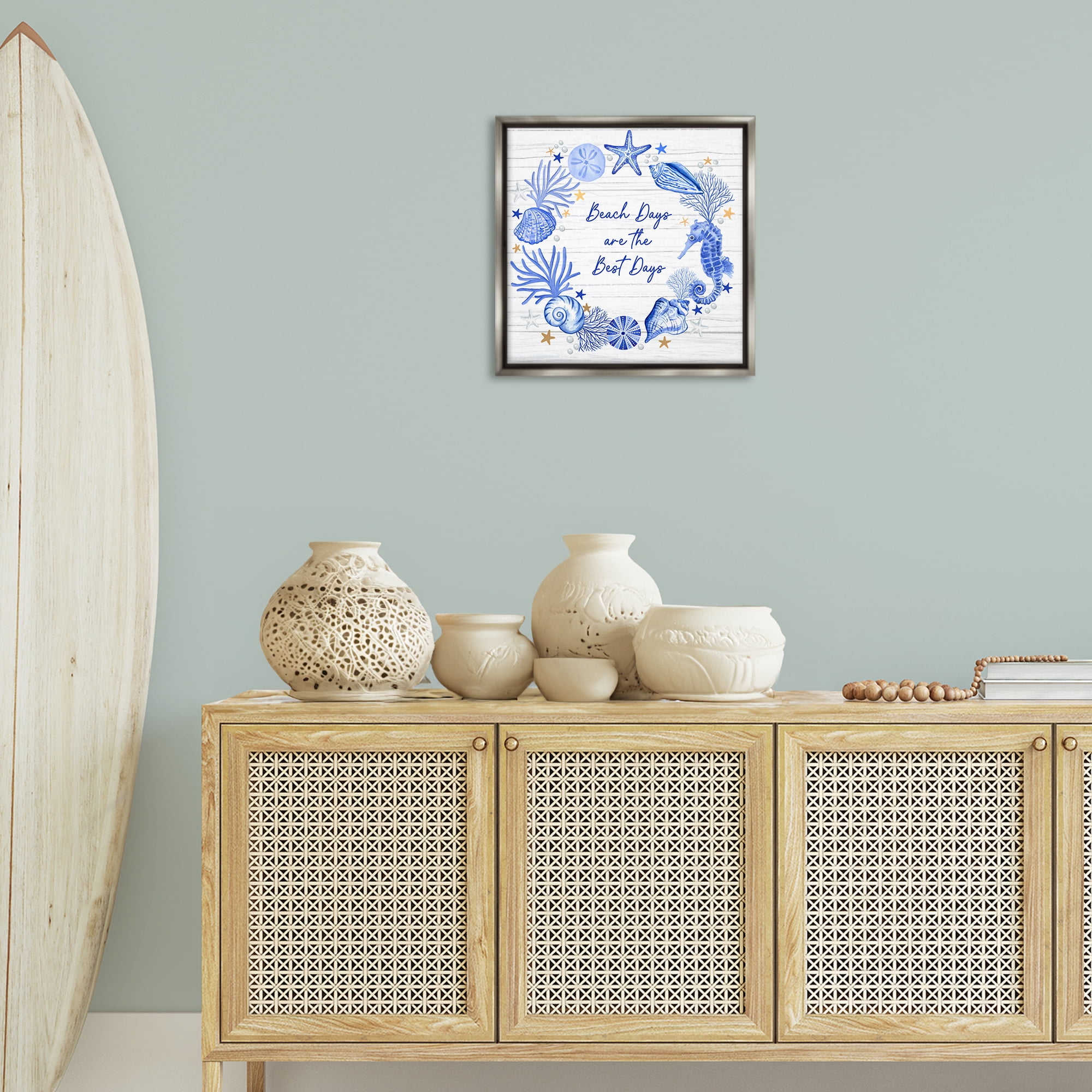 Stupell Industries Beach Days Best Wreath Nautical & Beach Painting Gray Floater Framed Canvas Art Print Wall Art, 18 x 18