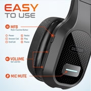 سماعة كمبيوتر لاسلكية Delton 20X مع دونجل USB، سماعة بلوتوث Trucker مع ميكروفون لإلغاء الضوضاء، وقت التحدث 35 ساعة، سماعة رأس أحادية للكمبيوتر والهاتف والسائقين والمكتب ومركز الاتصال - أسود