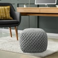 thumbnail image 7 of Casafield Square Pouf Ottoman, Light Gray - 18.5" W x 18.5" D x 14.5" H Cotton Knit Foot Stool - Boho Floor Pouffe for Living Room, 7 of 7