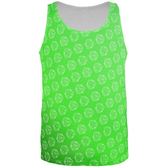 D20 Gamer Critical Hit and Fumble Green Pattern All Over Mens Tank Top Multi LG