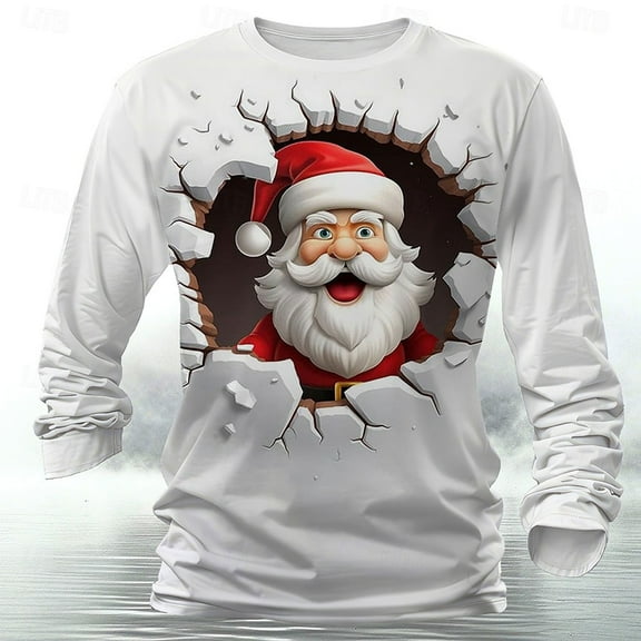 COSFO Men's T-Shirts Christmas Funny Long Sleeve Casual Shirts Collared Party Loose Fit Pullover Graphic Tees