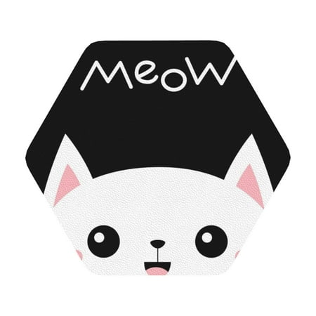 

Matuu Cat Meow for Cup Coasters Set of 6 Leather Coasters Desk Coasters for Office Measures 4” x 4” Hexagon
