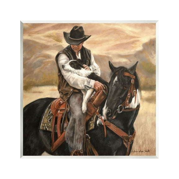 Stupell Industries Cowboy with Dog Landscape Animals & Insects Painting Unframed Art Print Wall Art, 12 x 12