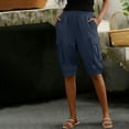 thumbnail image 4 of Yourumao Linen Cargo Shorts for Women Elastic Waist Cinch Bottom Shorts Solid Lightweight Knee Length Trousers Leisure Summer Pants, 4 of 7