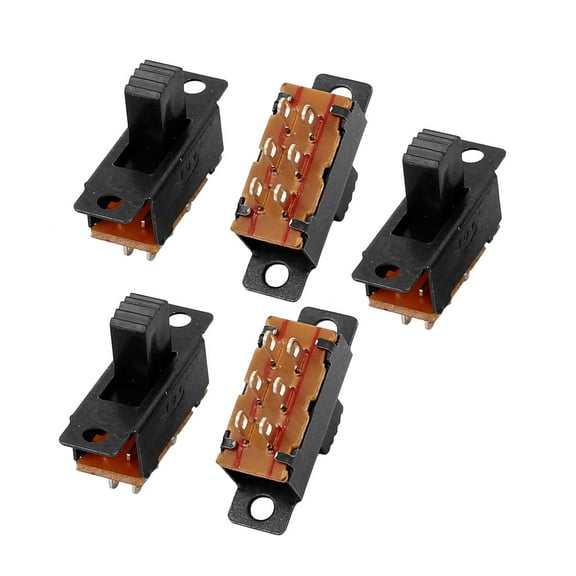 5pcs DPDT 2 Position 6 Terminals Panel Mount Horizontal Slide Switch