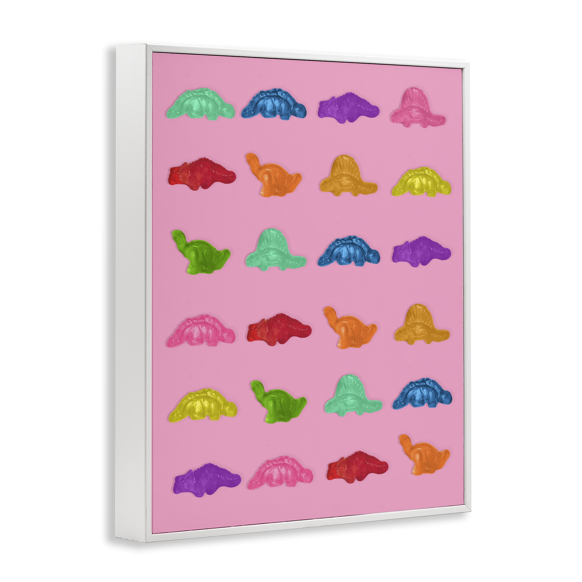 Stupell Industries Dinosaur Gummies on Pink White Framed Giclee Art, design by LISH Creative