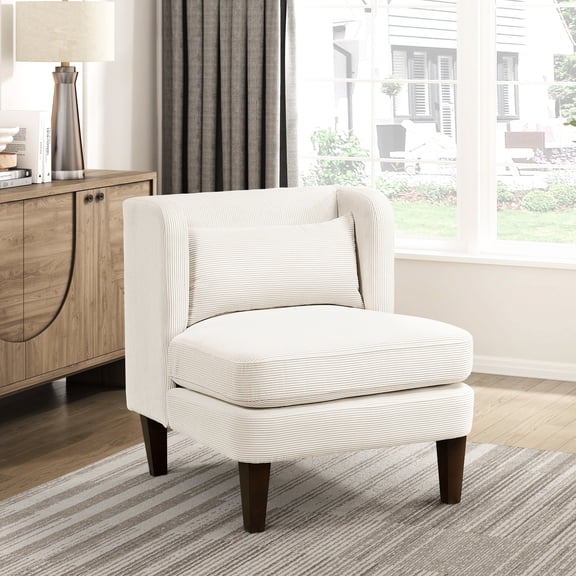 Beige Living Room Accent Chair With Reversible Seat And Fabric For Plywood Base