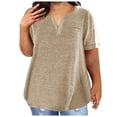 thumbnail image 2 of Plus Size Tops for Women Summer Short Sleeve Oversized T Shirt Casual V Neck Loose Tee Shirts Khaki L, 2 of 5