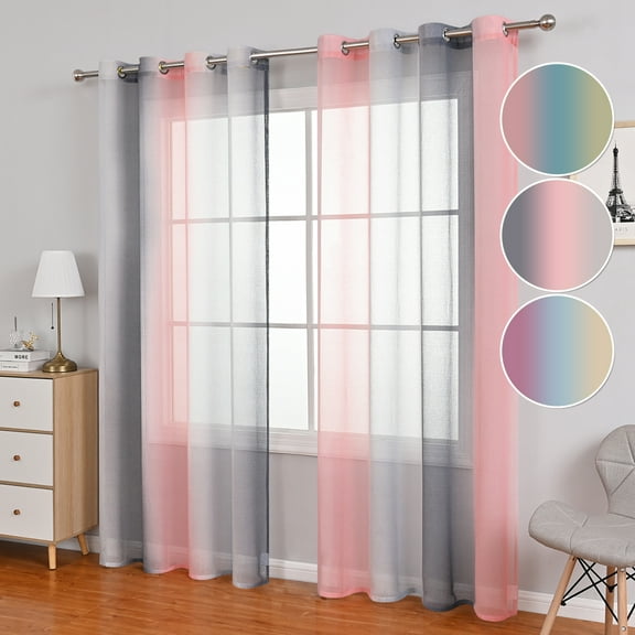 Rosnek Sheer Ombre Curtains for Living Room, Voile Gradient Grommet Semi Sheer Window Treatments for Bedroom Kids Room, 1 Panel
