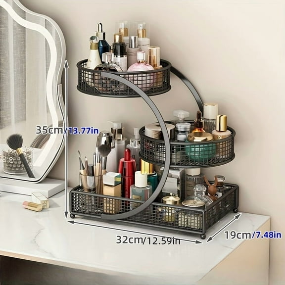 1pc Varnished Metal Cosmetic Organizer, Lightweight No-Installation Makeup Storage Rack for Vanity, Bathroom Countertop Shelf for Lipstick and Skincare Products, Vanity Countertop