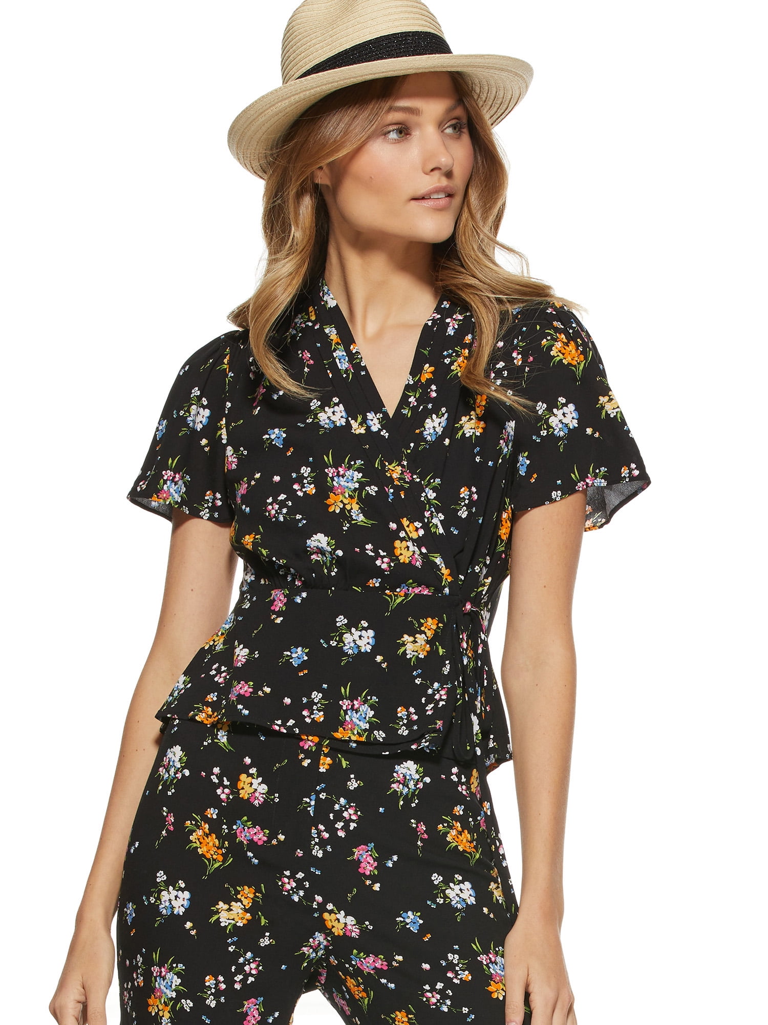 Scoop Women’s Floral Printed Wrap Top